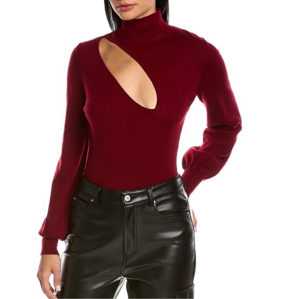 NICHOLAS Aliyah Burgundy wool Cut-Out turtleneck sweater top